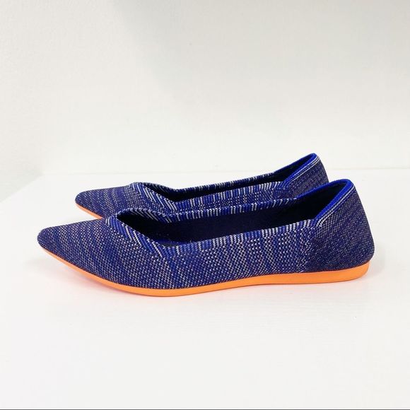 Rothy's Shoes - Rothy’s Flats Point Bright Blue Birdseye Space Dye Orange Sole 6.5